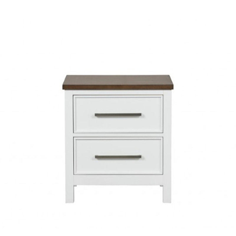 Table de chevet 2 tiroirs Giordani, Blanc / Brun foncé