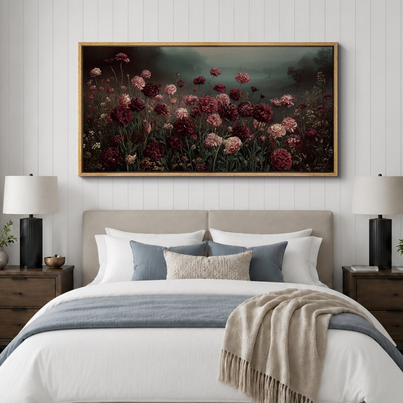 Impression sur toile encadrée très sombre Moody, Cadre naturel flottant, H 30 po x l 60 po x P 1,5 po