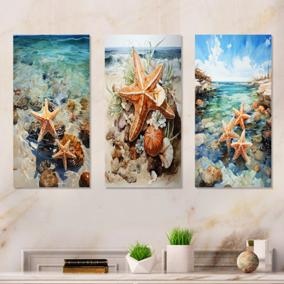 Tropical Starfish Beach Serenade II - Coastal Tropical Metal Art Print Set Of 3