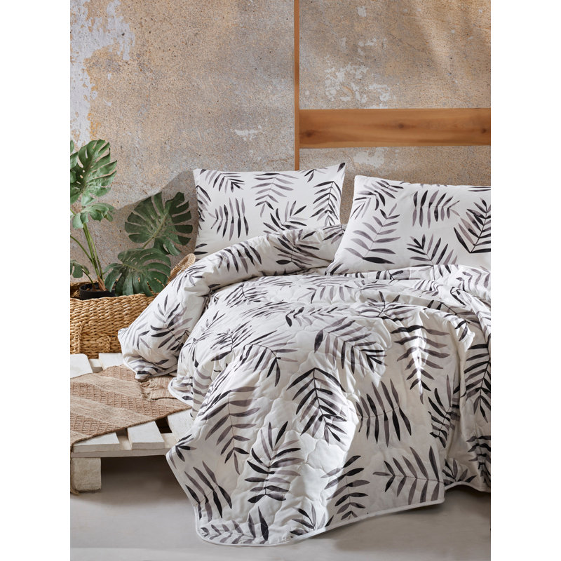 Ensemble de couvre-lit 100% coton blanc / noir Adin