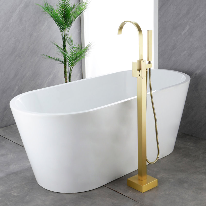 1 Handle Floor Freestanding Tub Filler with Diverter, Brushed Gold