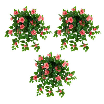 24In. UV Resistant Artificial Azalea Hanging Plant (Indoor/Outdoor) - Set Of 3