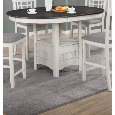 1pc Contemporary Casual Counter Height Oval Extendable Leaf Storage Dining Table With Chalk Grey Two - Tone Finish, Seats 4 At Room Style Kitchen 18" Leaf, Finish And Fixed Shelf, Person In Setting