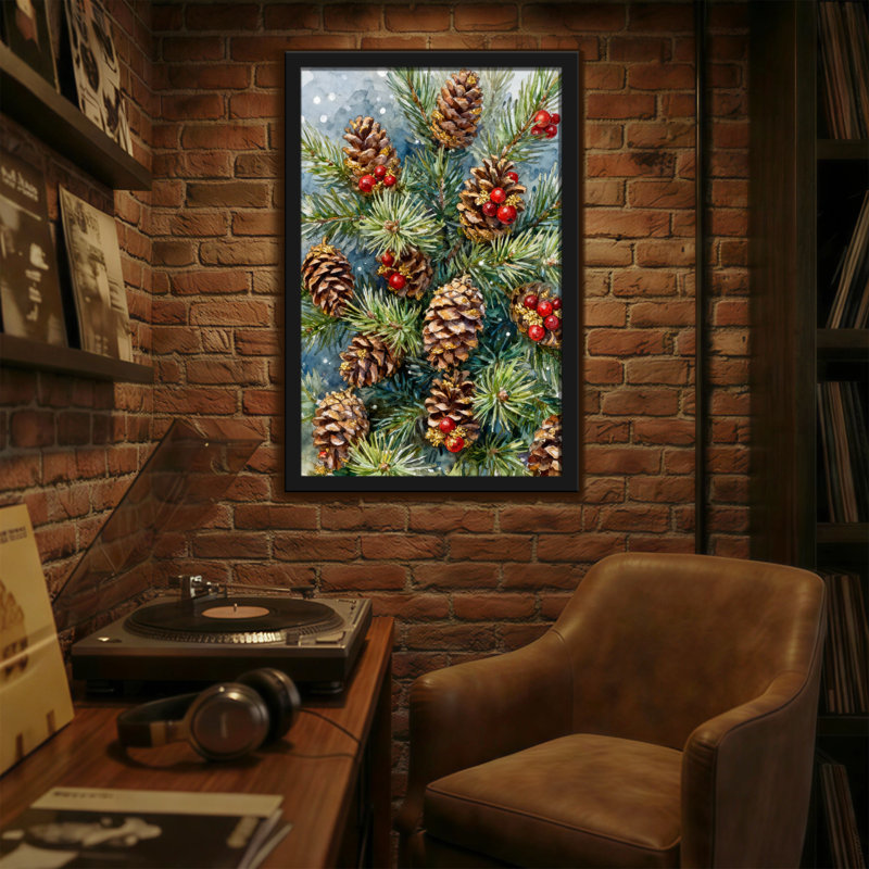 Christmas Pine Cones Berries And Evergreen Branches