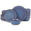  Service de table 18 pièces en céramique bleue pour 6 assiettes, assiettes à dessert et bols cuits au four-128881393