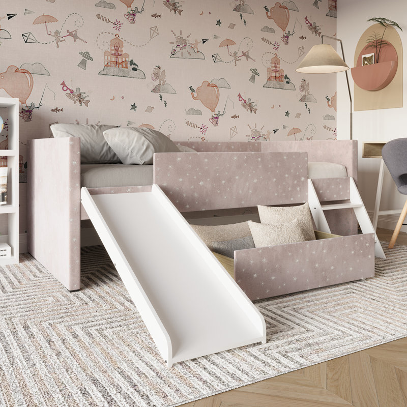 Antelmo Kids Twin Loft Bed with Drawers, Pink