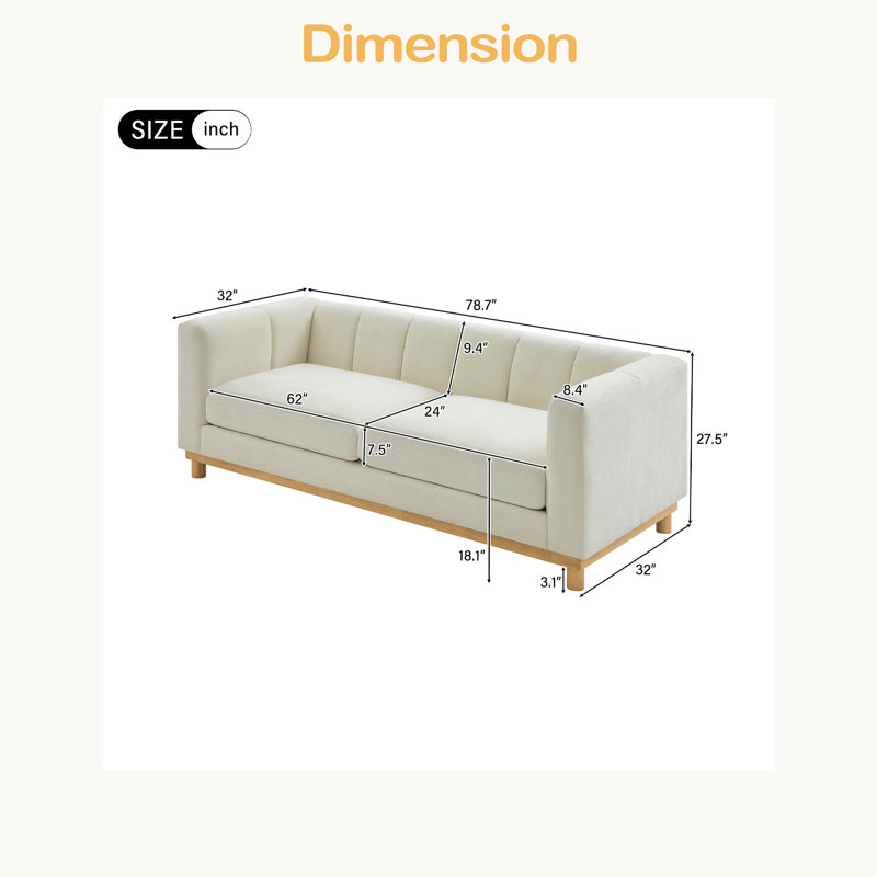 Canapé moderne 78,7 po pour salon, appartement, Beige