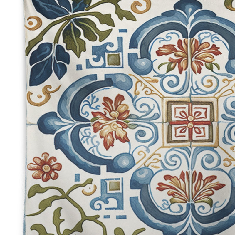Mediterranean Tiles In Retro Blue I Polyester Tapestry, 50" H x 60" W