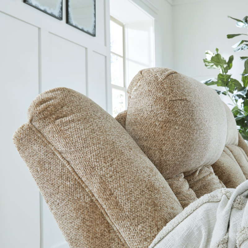 Beige Fabric Power Reclining Sofa with Pillow-Top Arms