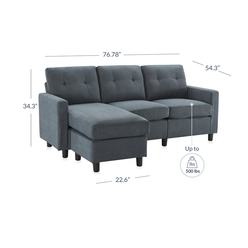 Mayko Upholstered L-Shaped Sectional Reversible, Green 100% Polyester