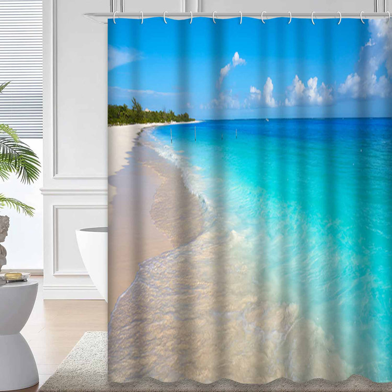 Rideau de douche imperméable avec 12 crochets Beach Aqua, L 72 po x l 72 po