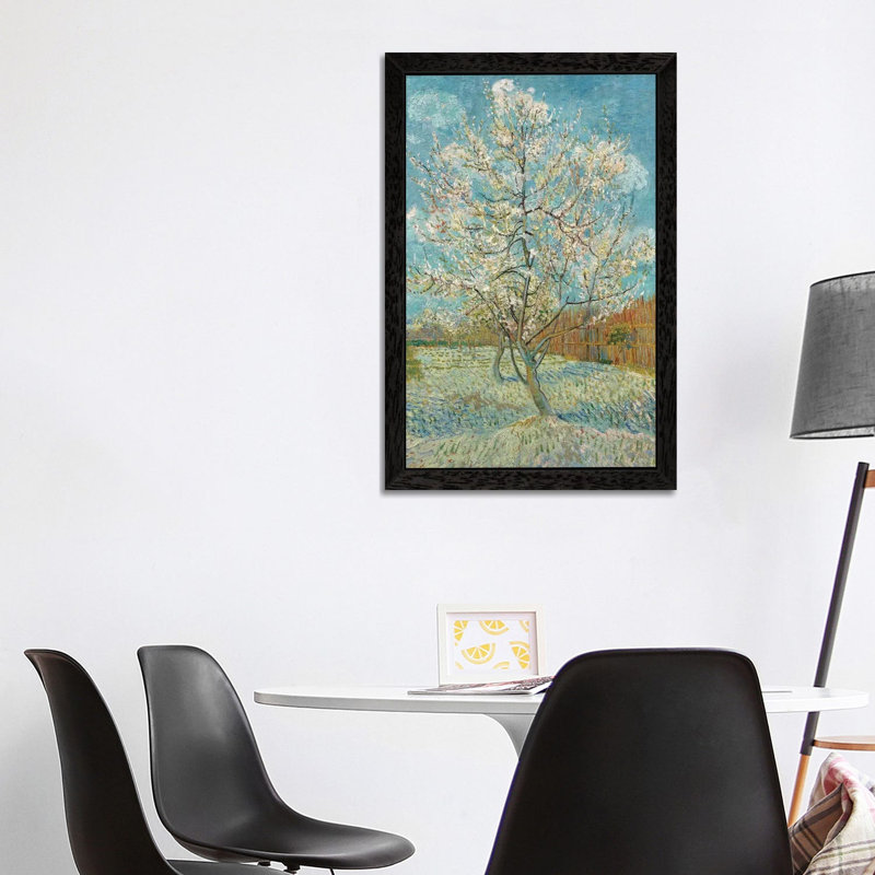 The Pink Peach Tree, 1888 by Vincent Van Gogh - Floater Frame Painting on Canvas, Black Framed, 152.5 cm H x 101.5 cm W
