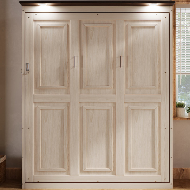 Queen Murphy Bed With Led Top Lights, No Spring Box Need Space-Saving Wall Bed
