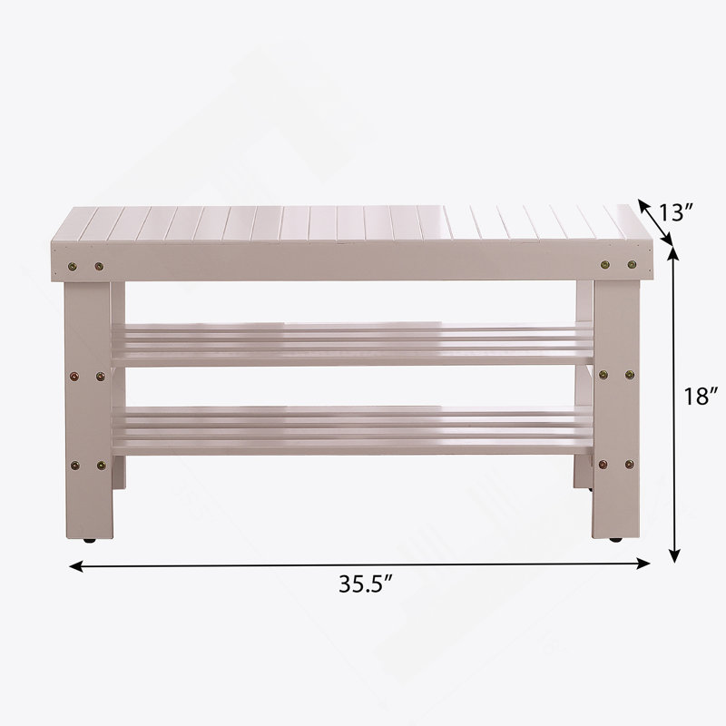 Quality Solid Wood Shoe Bench, White Finish, White