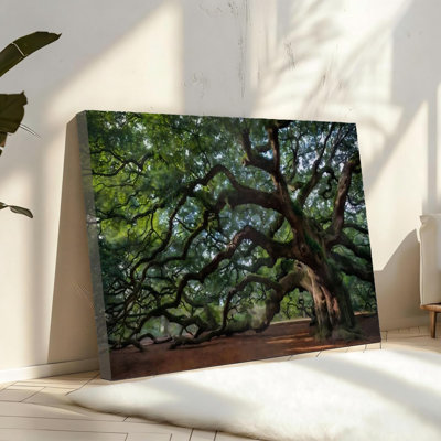 16" X 24" Angel Oak Tree Wall Art Canvas Solid Wood Frame Support Green