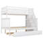Lit simple superposé au dessus d'un lit double avec gigogne et escalier, blanc-1332144290