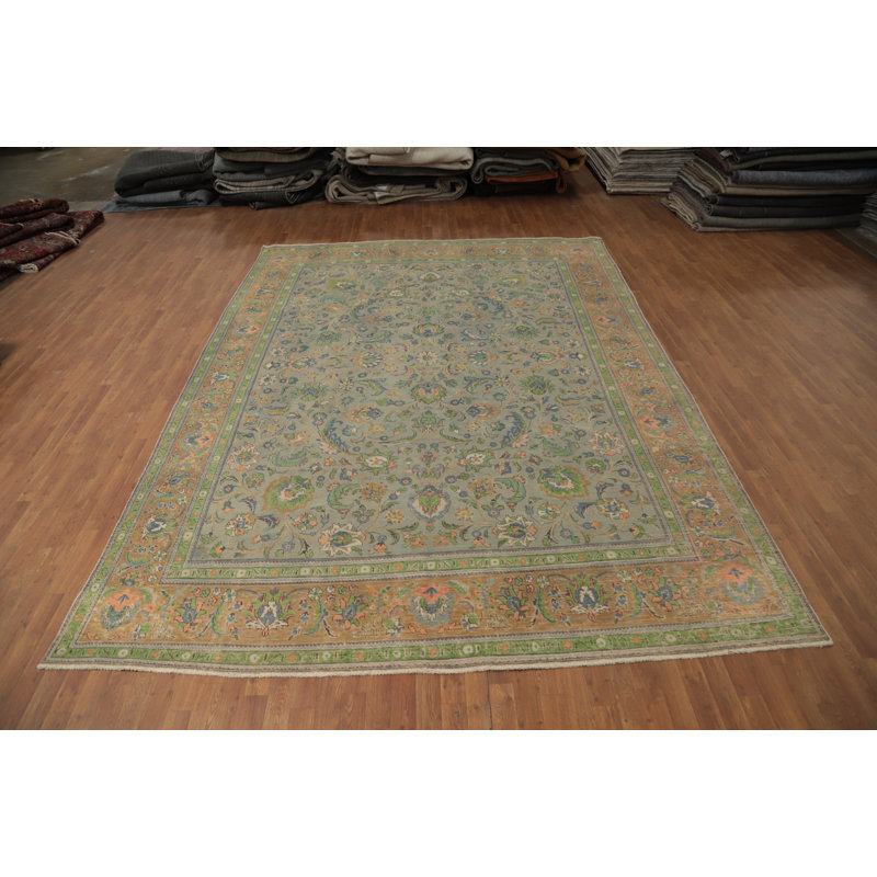 Tapis traditionnel en laine délavé à motif floral 10 x 13