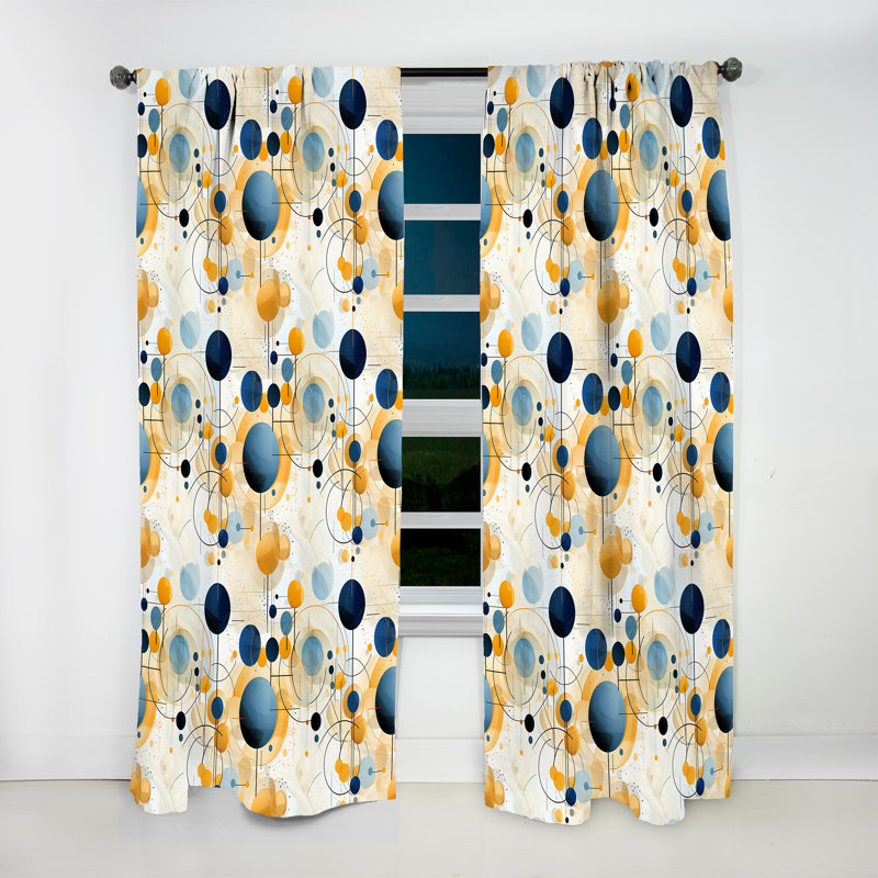 Rideaux obscurcissants géométriques terreux bleu cobalt - 1 panneaux, L 52 po x L 84 po