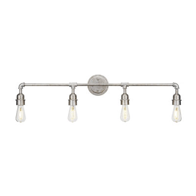 Akins Vintage 4 Light Bath Bar Shown In Aged Silver Finish With Clear Antique LED Bulb