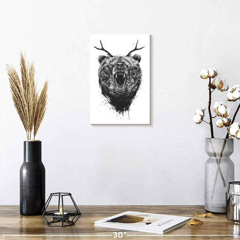 Brampt Angry Bear With Antlers, 12" H x 8" W