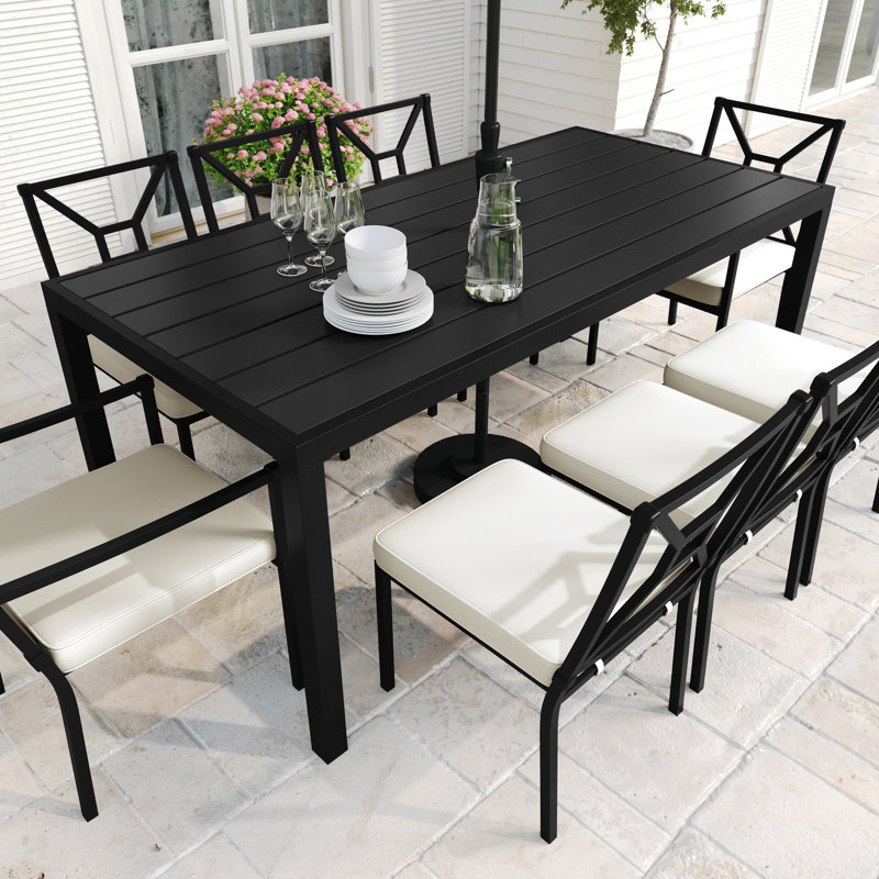 Martha Stewart Lily Pond 9-Piece Steel Patio Dining Set with 8 Stackable Chairs and 72" Table