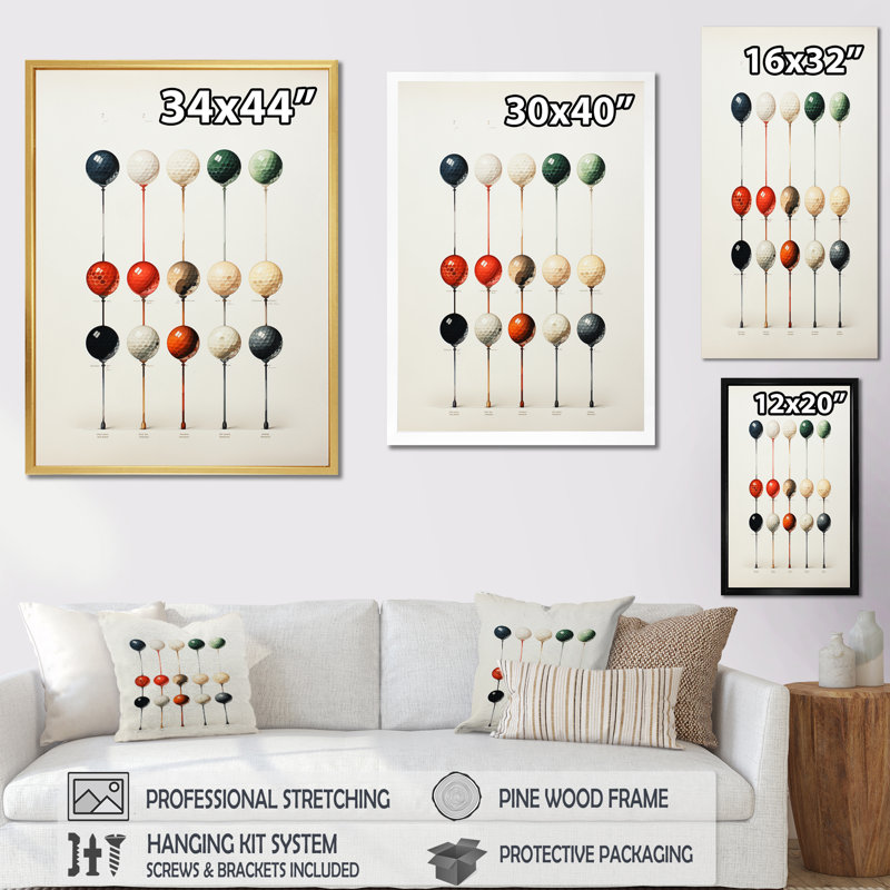 Palaichori Minimalisme Golf Tees IV - Art mural encadré de golf, H 32 po x l 16 po x P 1 po, Cadre photo noir