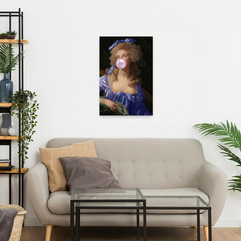 Madame Bubble-Gum Royal Blue Contemporary Portrait Wall Art Print 1 Piece Wrapped Canvas Wall Art, 60.96cm H x 40.64cm W
