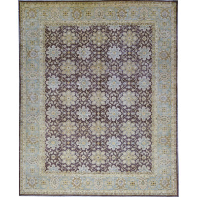 Wool Oriental Area Rug in Green/Purple/Light Blue