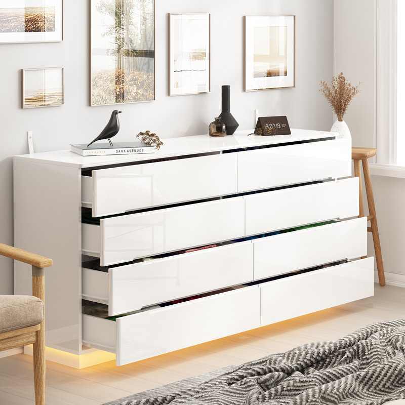 Commode 8 tiroirs Diley, Blanc