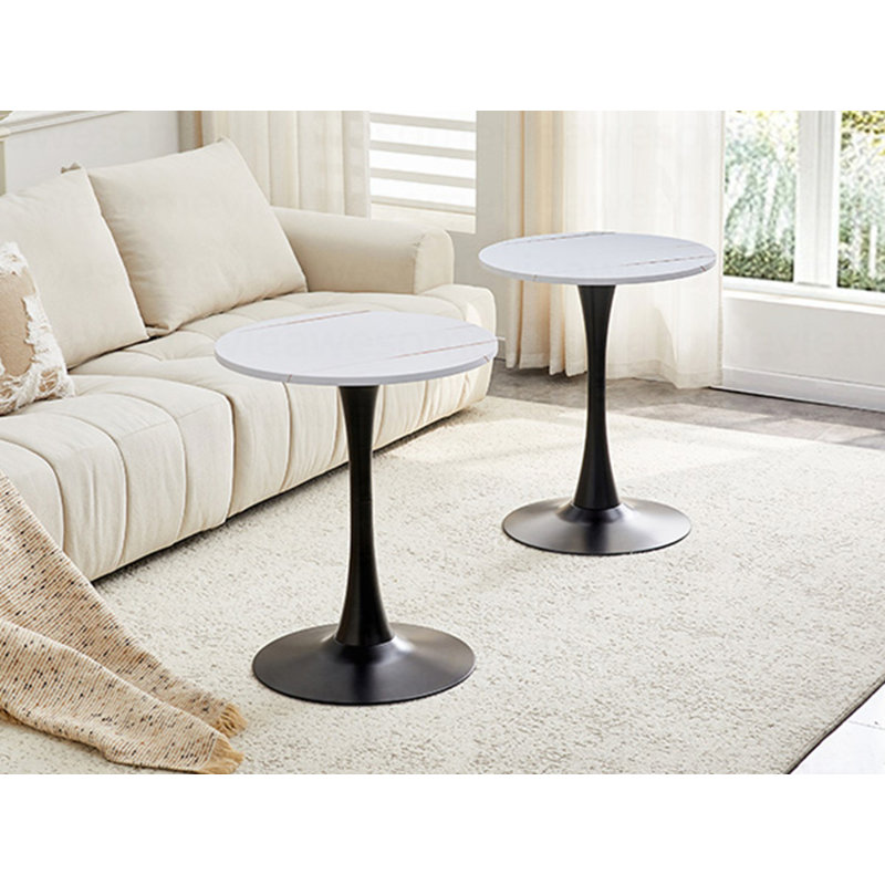 Round Dining Table, 23.6" Circle Tulip Table with Thickened Tabletop & Metal Pedestal, Mid Century Modern Bistro Table for Kitchen, Small Places, Living Room, Cafe (White)