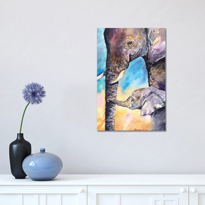 Elephant Mother And Calf by George Dyachenko - Wrapped Canvas Painting
