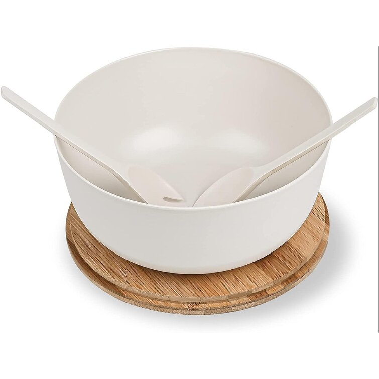 Salad Bowl with Lid, Large Salad Bowl with Tongs, Bamboo Fiber