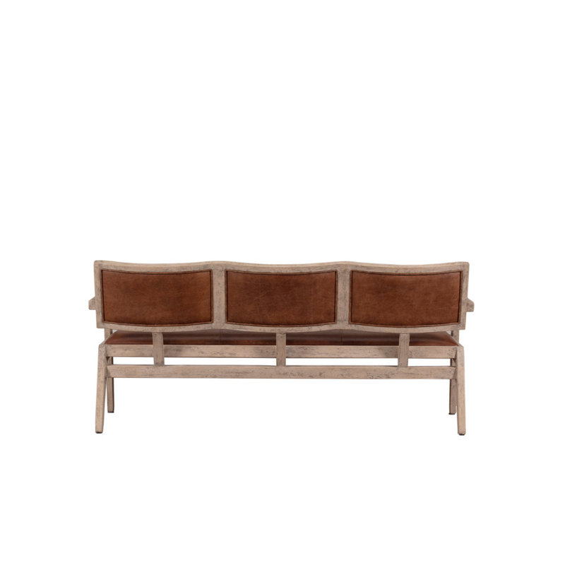 Mid-Century Woven Leather Arm Bench Weathered Natural