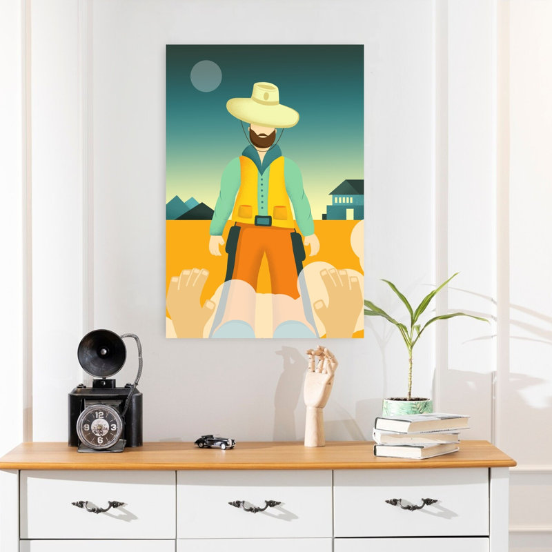 Art contemporain, paysage contemporain rétro moderne, coucher de soleil, H 24 po x l 16 po
