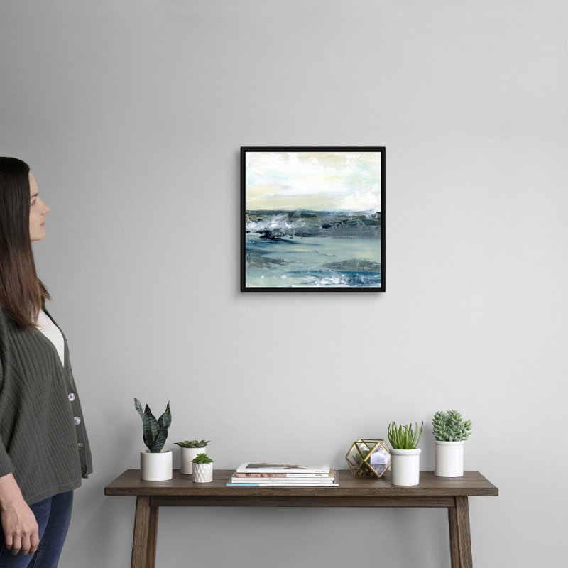 Reproduction d’art sur toile, "Coastal blues I" par Lila Bramma, Cadre flottant noir, H 18 po x l 18 po x P 1,75 po
