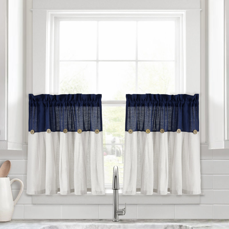 Linen Button Cotton Blend Tailored Cafe Curtain, 29" W x 24" L, Off White