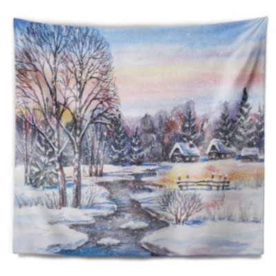 Paysage photographie russe hiver village tapisserie