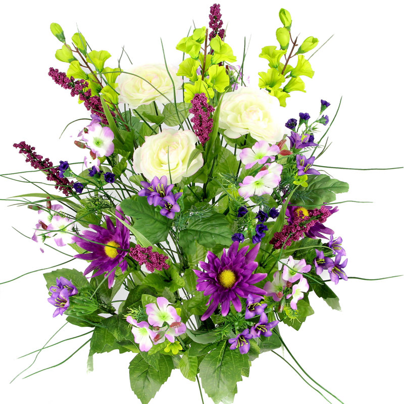 Mixed Assortment Arrangement, Violet / Cream / Kiwi, 32" H x 18" W x 12" D