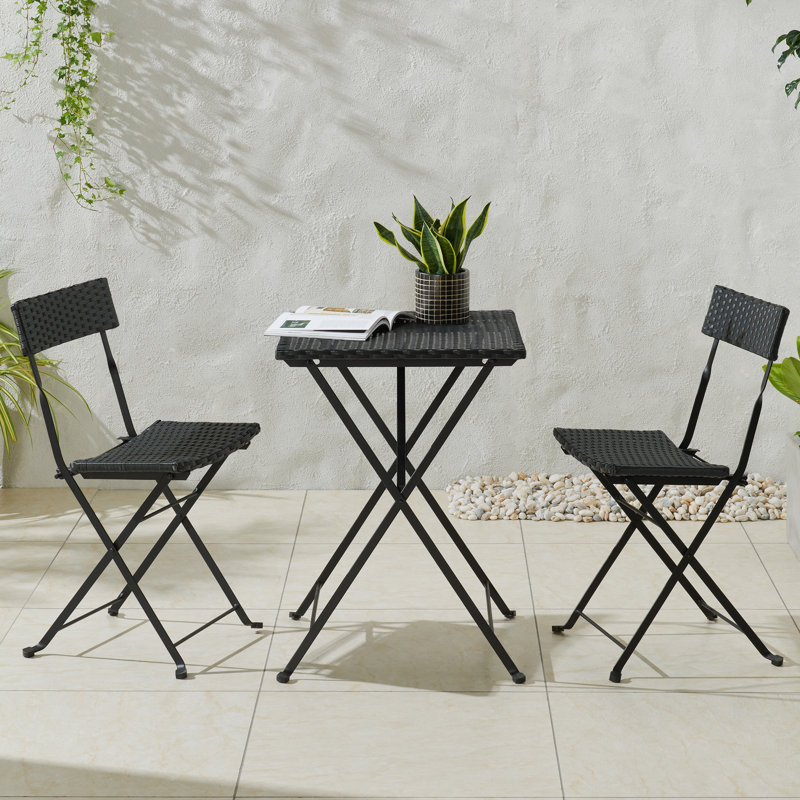 Table bistro en acier et rotin 3 pièces et chaises pour terrasse