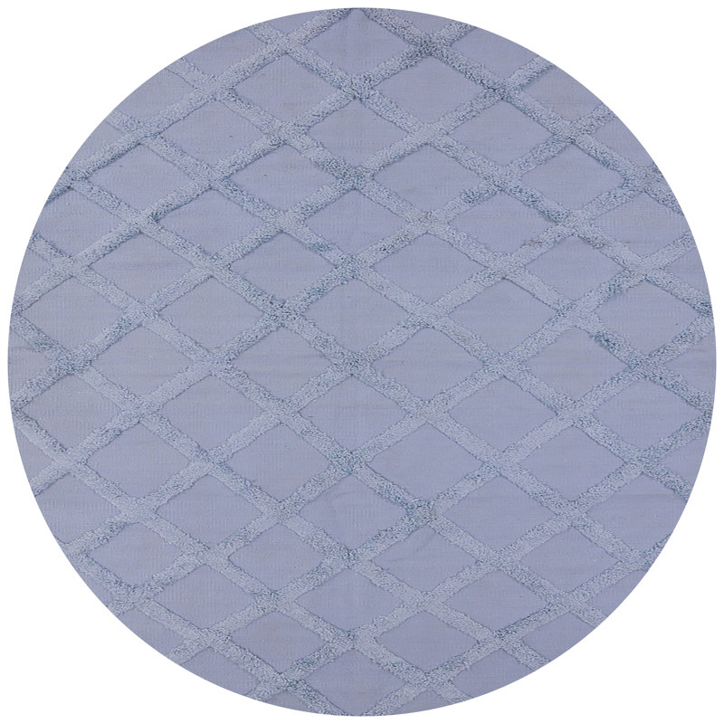 Tapis bleu / mauve à motif géométrique Fulton, Rond 8 pi