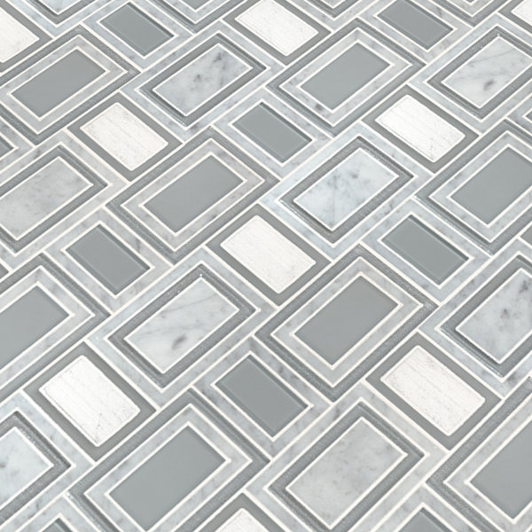 City Layer Geometric 11 in. x 12 in. Glass, Stone and Metal Blend Mosaic Wall Tile