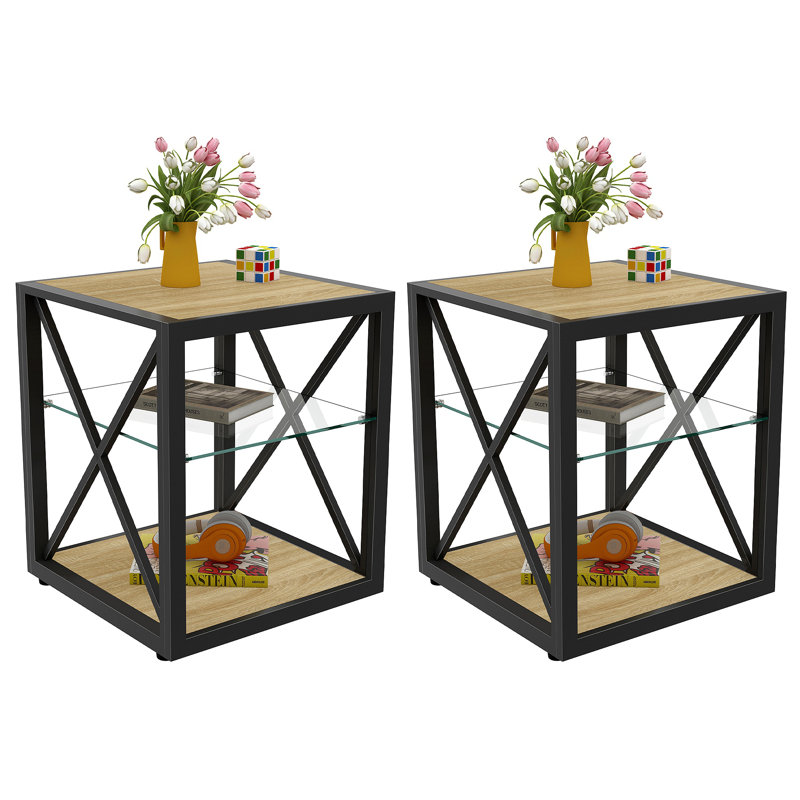 Set Of 2 Nightstand For Bedroom, End Table For Living Room, Natural Wood, Set of 2