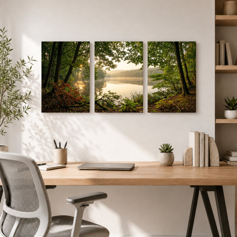 Ensemble de 3 tableaux sur toile Forest Lake Art pour la décoration du salon, de la chambre et de la maison, 1624