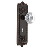 Clear Crystal Waldorf Interior Mortise Door Knob with Egg & Dart Long Plate