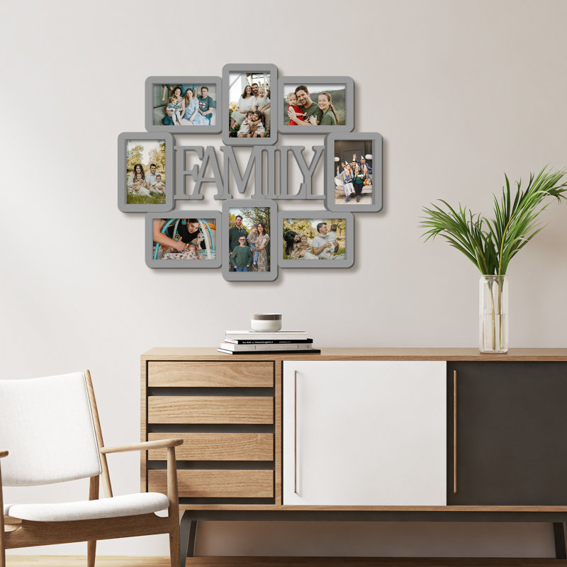 Pourteau 8 Opening FAMILY Letter Collage Frame, Soft Gray Finish, Ash