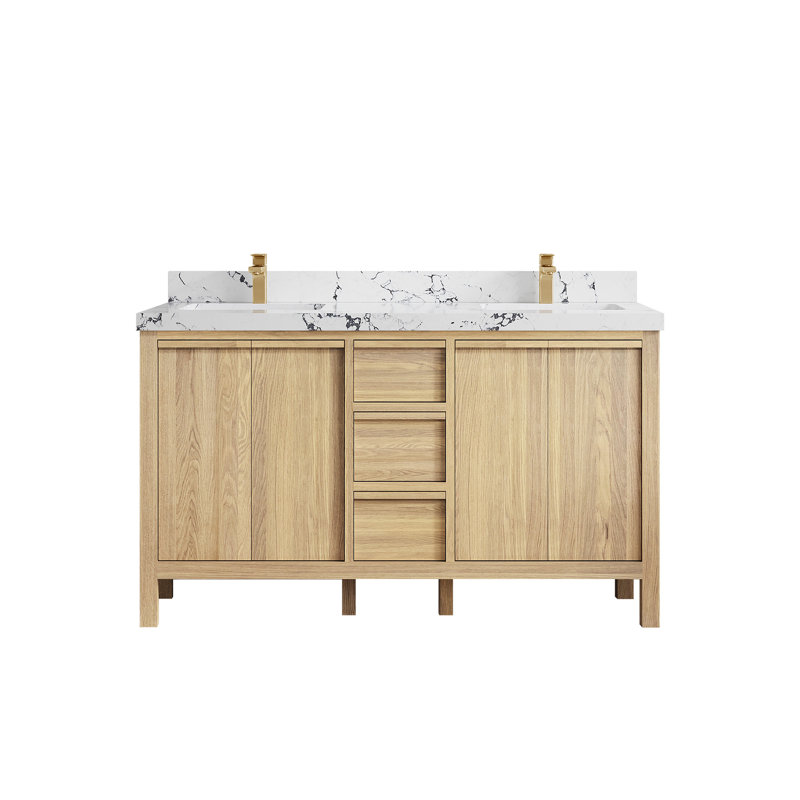 Chêne Elizabeth 60 po X P 22 po D Meuble-lavabo double avec 2 po Empira quartz, Marbre de Carrare
