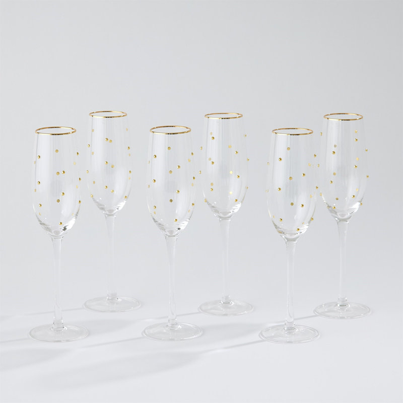 Verres à champagne S / 6 Celebration - transparent avec pois dorés