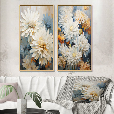 Mums Painting Beige White And Blue - Mums Canvas Wall Art Set Of 2