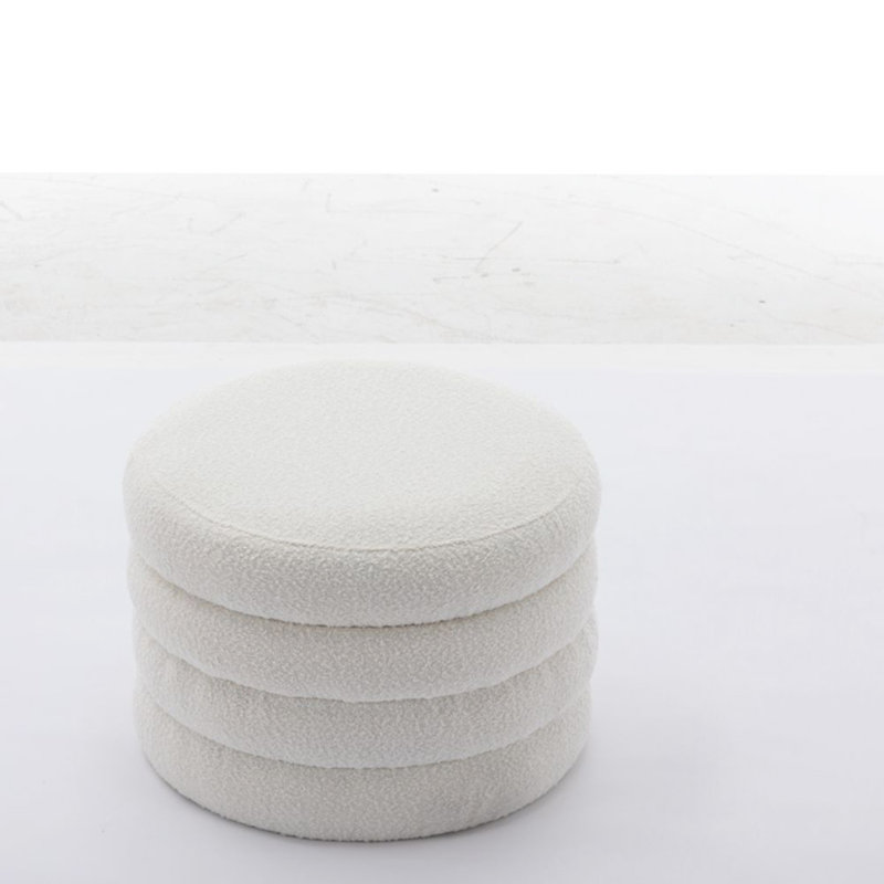 Solid + Manufactured Wood Accent Stool, White Boucle