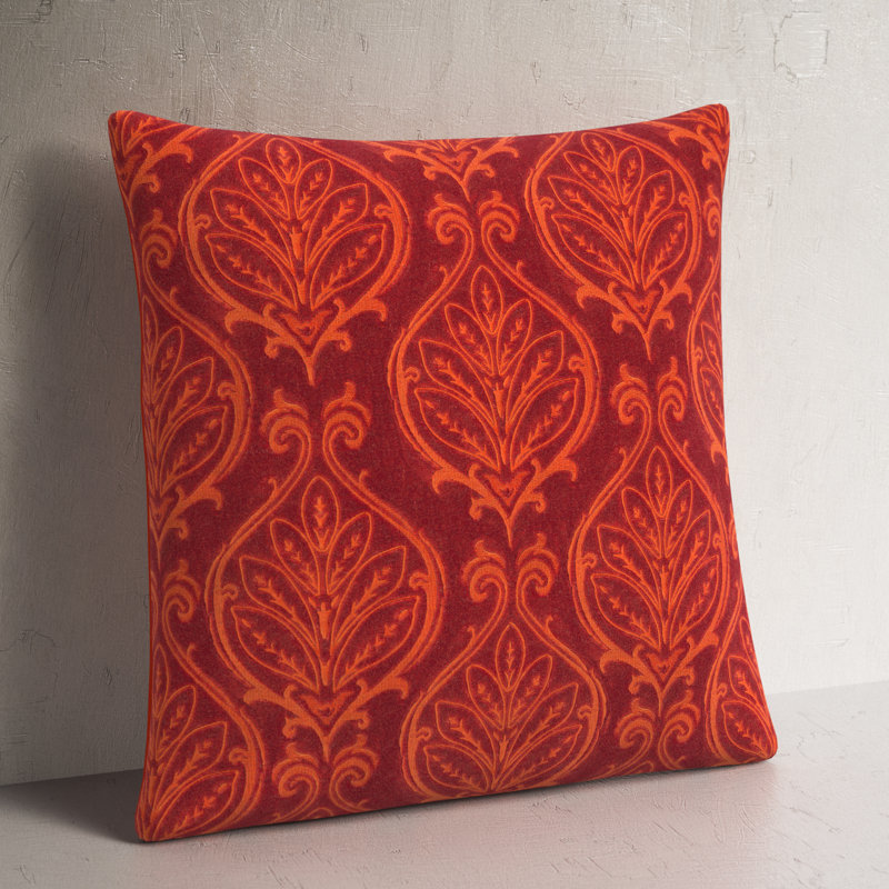 Velvet Damask 20'' Throw Pillow Cover, Burnt Orange/Dark Brown